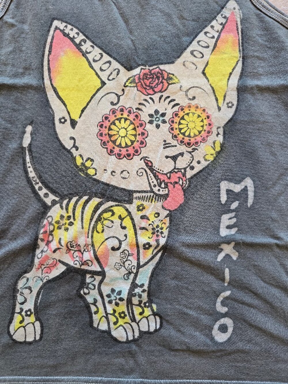 Vintage Batik Maya Mexico Chihuahua Sugar Skull Graphic tank top Grande